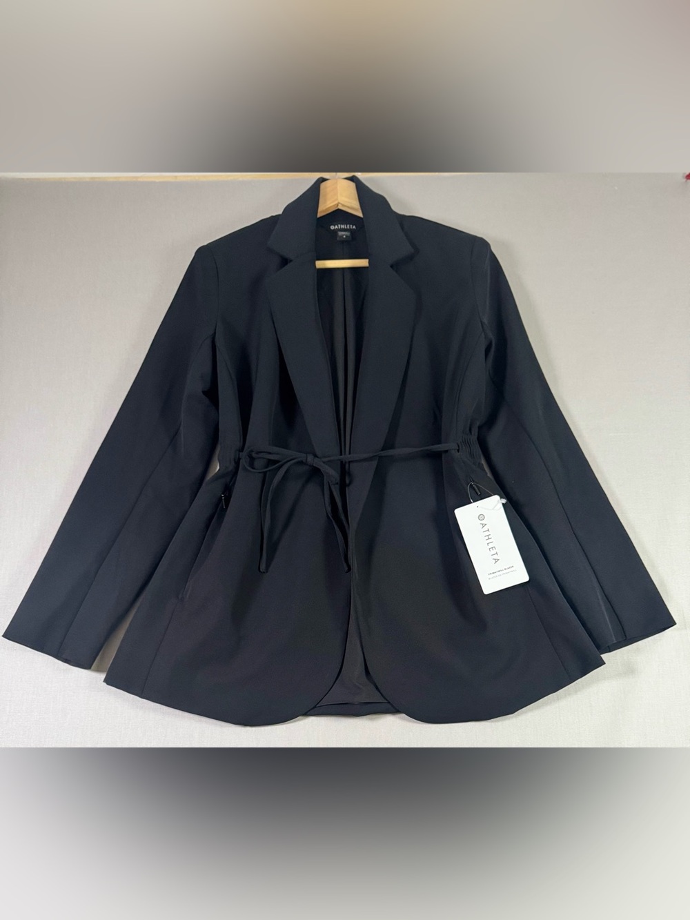 Athleta Primatwill Women's Black Tie-Conch Waist Blazer Size 4 NWT